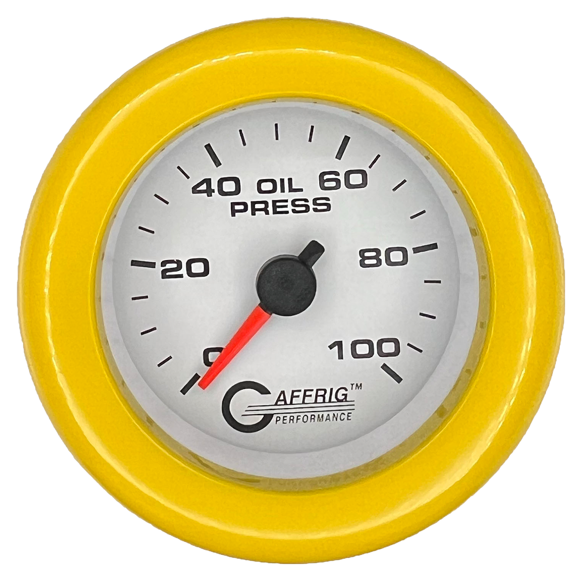 #6512 2 INCH MECHANICAL OIL PRESS. 0-100 PSI WHITE Yellow / Step