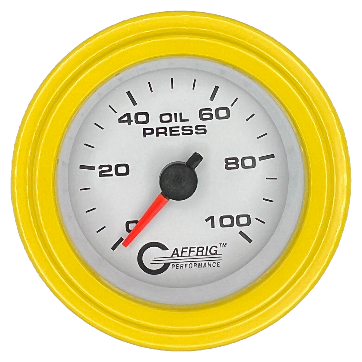 #6512 2 INCH MECHANICAL OIL PRESS. 0-100 PSI WHITE Yellow / Step
