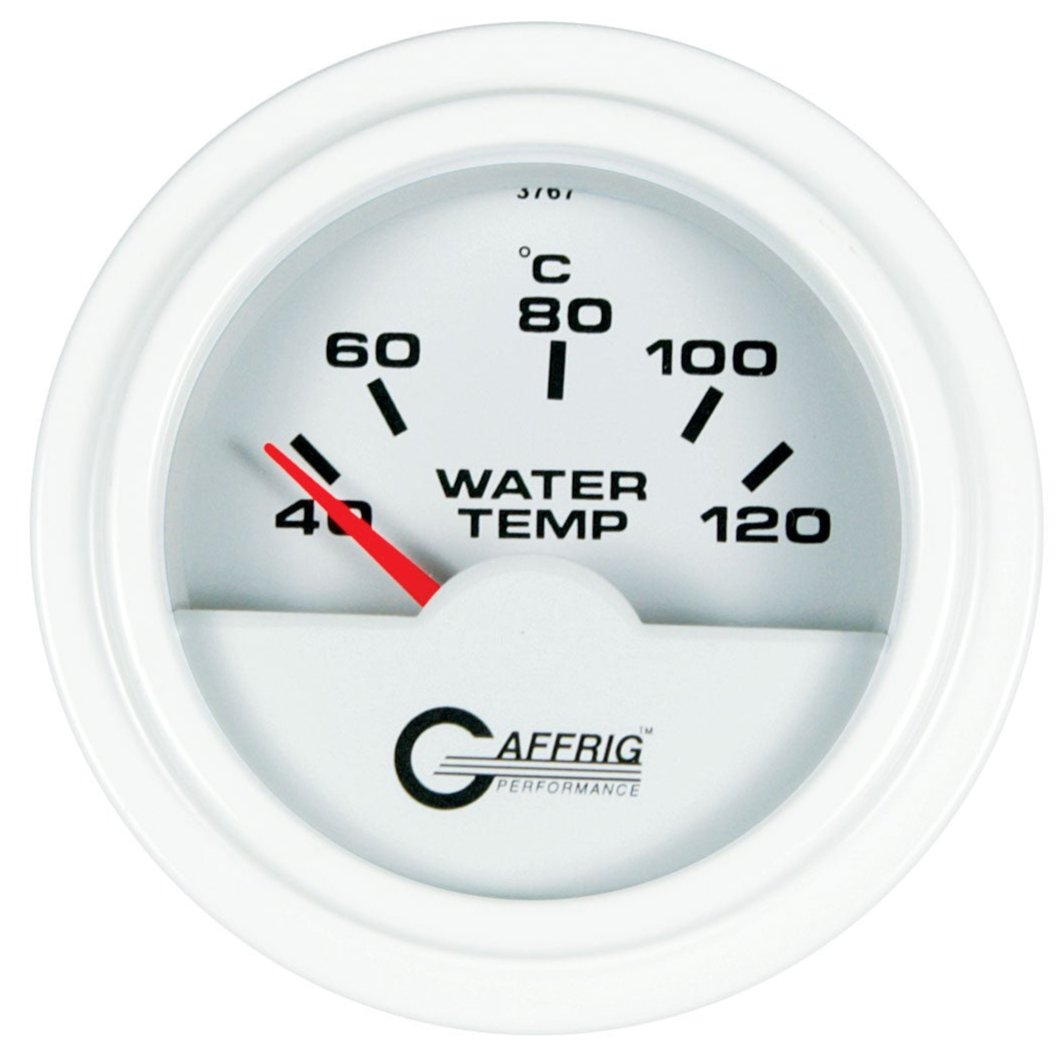 GAFFRIG PART #5876 2 INCH INTERNATIONAL ELECTRIC WATER TEMPERATURE MARINE BOAT GAUGE 40-120 C WHITE